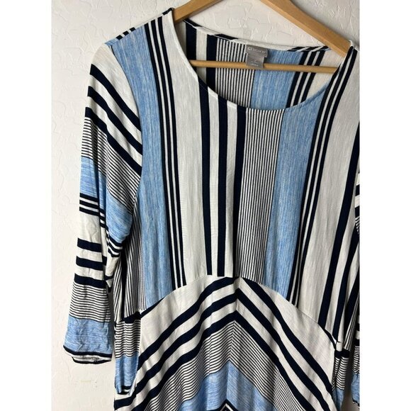 Chico's Sz 2 US 12 - Large Striped Tunic Top Blue White Black - Picture 2 of 7